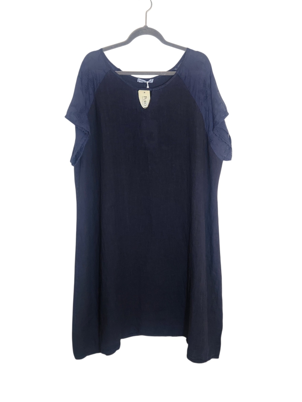 Martina Innocenti Navy Linen Shift Dress Size 2X NWT Flaw